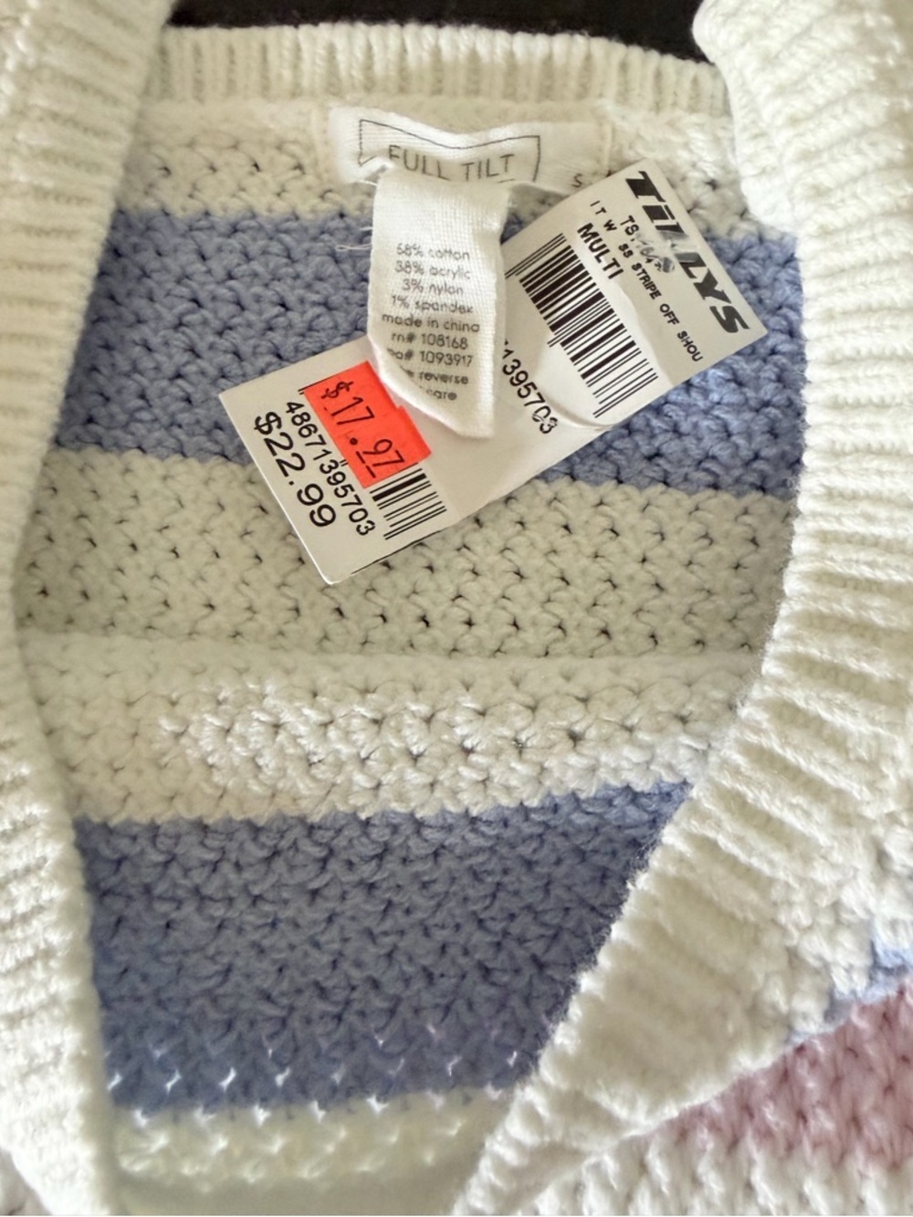 Full Tilt Striped Knit Top in Blue, Cream & Pink - Picture 3 of 4